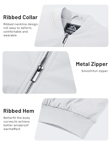 TACVASEN Mens Bomber Jackets Winter Men's Water Resistant Jacket and Coat Mens Casual Windbreaker Jacket Men's Coats White