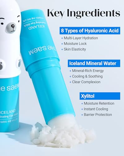 THESAEM Iceland Hydrating Eye Stick - Cooling Balm - Dark Circles & Puffiness – Under Eye Treatment - Reduce Wrinkles and Moisturizing - Minimize Dark & Puffy Eyes - Aqua Scent, 0.38 oz