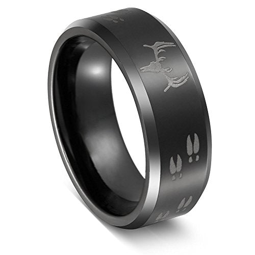 TRUMIUM Black Tungsten Rings for Men Women 8mm Etched Deer Head Size 13