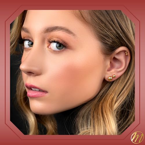 MASSETE 10k White Gold Ball Stud Earrings for Women and Girls Nickel Free 5mm