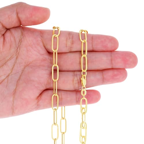 Nuragold 14k Real Yellow Gold 7mm Paperclip Chain Cable Link Necklace - 24"