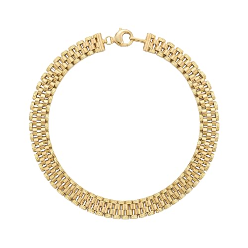Floreo 14k Yellow Gold 9.5mm Brick Watch Band Panther Link Bracelet, 7.25 Inch