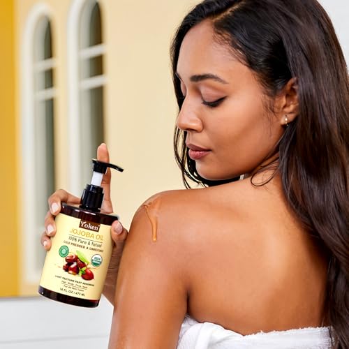 Yoken Organic Jojoba Oil 16oz, USDA Certified Cold Pressed for Skin Care