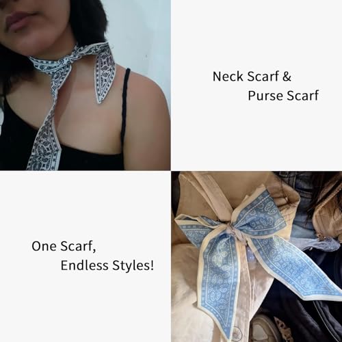 RFQMNO Hair Scarf for Women, 35"x2.36" Lightweight Silk Headband, Purse & Bag Scarves Gift Collection