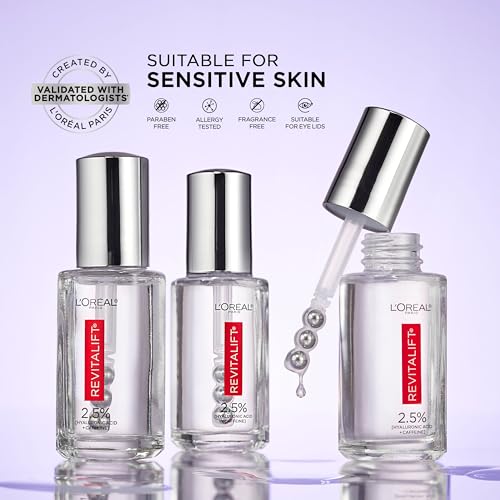 L'Oreal Paris Revitalift Hyaluronic Acid + Caffeine Hydrating Eye Serum for Dark Circles, Fragrance Free .67 fl. oz + Moisturizer Sample
