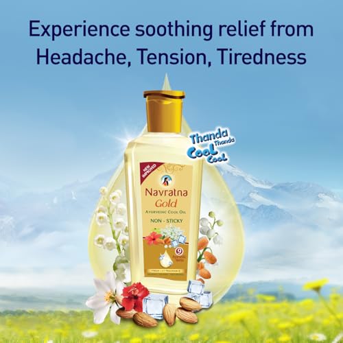 Navratna Gold Ayurvedic Hair Oil | with 24K Gold & 9 Ayurvedic Herbs | Lightweight, Non-Greasy & Fast-Absorbing | Relaxing Head Massage Oil | Deeply Nourishes Hair | 16.91 Fl Oz (500ml)