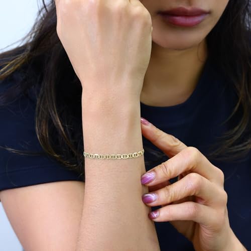 Nuragold 14K Real Yellow Gold 4mm Mariner Chain Solid Link Anchor Bracelet - 8.5"