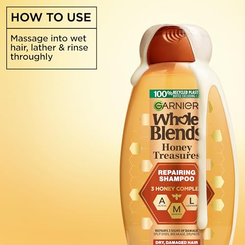 Garnier Whole Blends Honey Treasures Repairing Shampoo and Conditioner Set for Dry, Damaged Hair, 22 Fl Oz (2 Items), 1 Kit (Packaging May Vary)