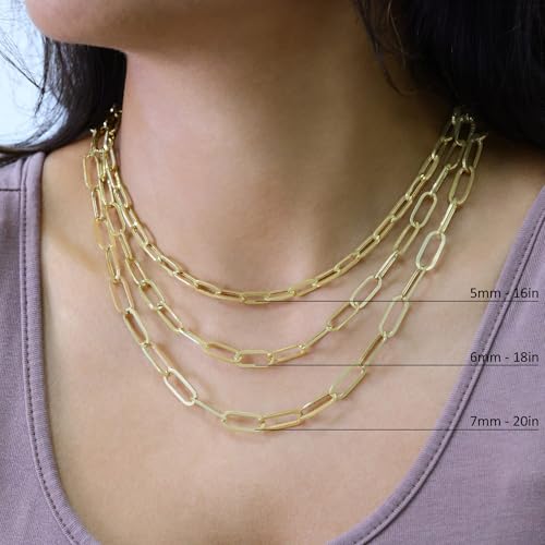 Nuragold 10k Real Yellow Gold Paperclip Chain Cable Link Italian Necklace - 6mm,18"
