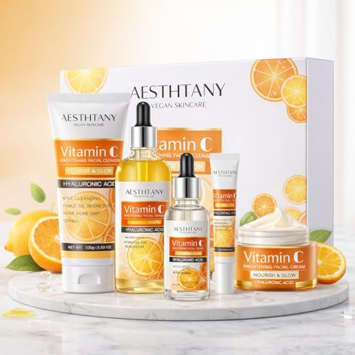 Vitamin C Skin Care Set Moisturizing Hyaluronic Acid Skin Care Kit,Face Cream,Face Serum,Eye Cream, Toner For Hydrating Skin, Anti-Aging Skin,5PCS For Women Beauty Set Gift Set