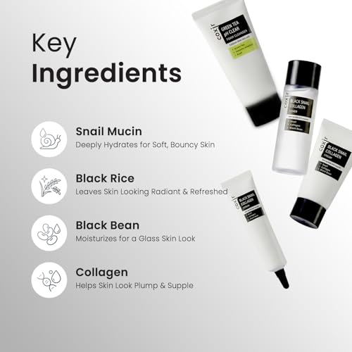 coxir Black Snail Collagen Starter Kit, Korean Travel Essentials (4-Piece)