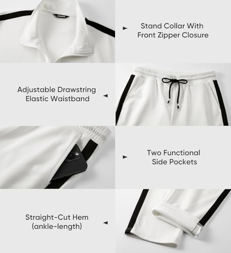 JMIERR Men's Sweatsuits Tracksuits 2 Piece Loungewear Sweat Suit Full Zip Jacket and Joggers Jogging Warm Up Sets Matching Sets Essentials Clothing, L, White