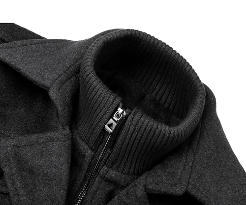 APTRO Men's Pea Coat Jacket Windbreaker Single Breasted Winter Coat 1108 Black L