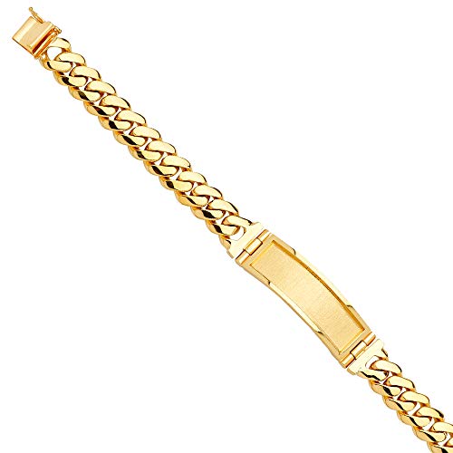 The World Jewelry Center 14k REAL Yellow Gold Solid Link ID Bracelet - 8.5"