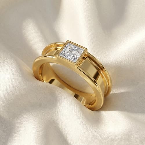 P3 POMPEII3 Pompeii Men's Bezel Set Diamond Solitaire Wedding Ring 14k Gold Lab Grown - Size 6 (E/F,VS1-VS2)