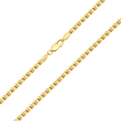 Nuragold 10K Real Yellow Gold Round Box 3.5mm Venetian Link Chain Necklace - 20"