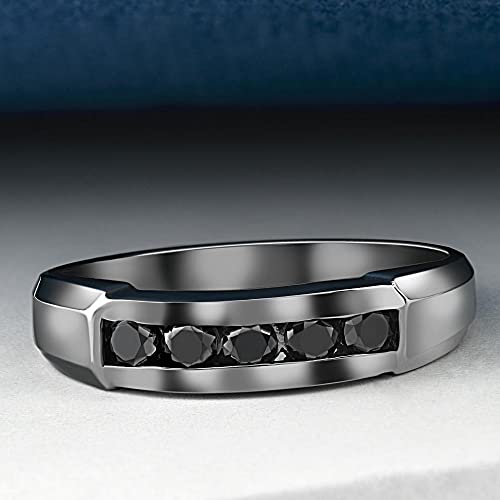 Pompeii 1/2ct Black Diamond Mens Wedding Band 10K Black Gold - Size 10.5