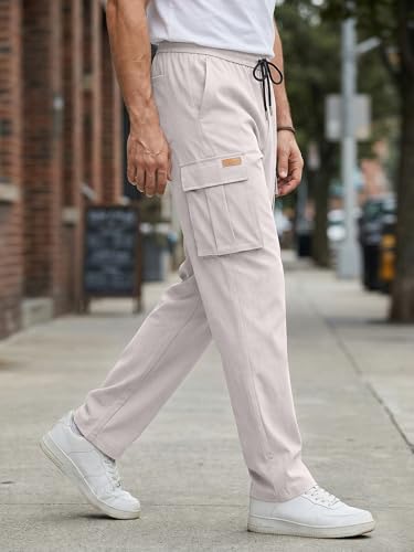 JMIERR Mens Casual Sweatpants Pants Men's Clothing Essential Joggers Mens Quiet Luxury Cargo Pants Big & Tall Loose Fit,US42(3XL),Parchment