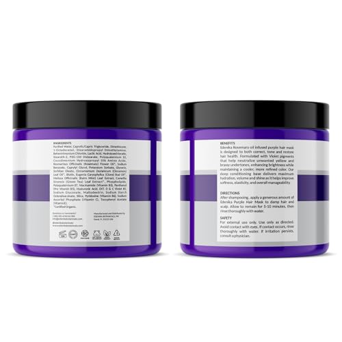 EDENIKA BOTANICALS Rosemary Purple Hair Mask Deep Conditioner with Biotin & Keratin, Reduces Brassiness & Yellow Tones for Blonde, Gray & Silver Hair, Hydrates & Helps Strengthen Hair, Sulfate-Free