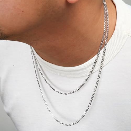Nuragold 14k Real White Gold Cuban Curb Solid Link Chain Necklace - 3mm - 18"