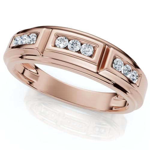 P3 POMPEII3 Pompeii 1/4Ct TW Round Diamond Men's Nine Stone Wedding Ring High Polished Band 10k Gold - Size 12