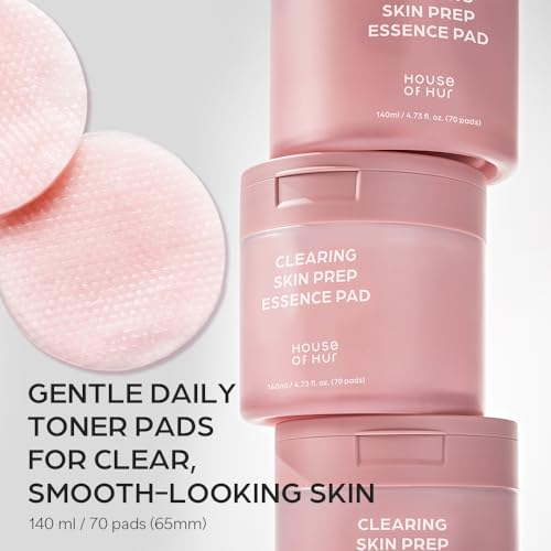 House of Hur Clearing Skin Prep Essence Pads – Fungal Acne Safe AHA BHA PHA Exfoliating Toner Pads with Red Beet Extract – Alcohol-Free, Fragrance-Free – Korean Skincare – 70 Pads (140 ml)
