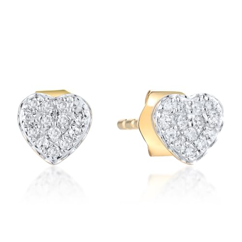 Santuzza 10K Yellow Solid Gold Heart Shape Earrings Genuine Diamond Simple Love Heart Dainty Stud Earrings for Women