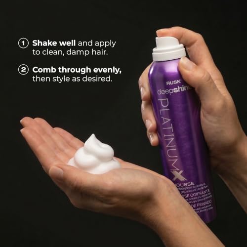 RUSK Deepshine PlatinumX Mousse, Lightweight, Alcohol-Free, for Platinum, Blonde, Gray, and Silver Hair, Enhances Body and Volume While Restoring Haircolor, 8.8 oz