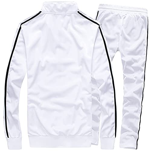 MACHLAB Men's Activewear Full Zip Warm Tracksuit Sports Set Casual Sweat Suit White M