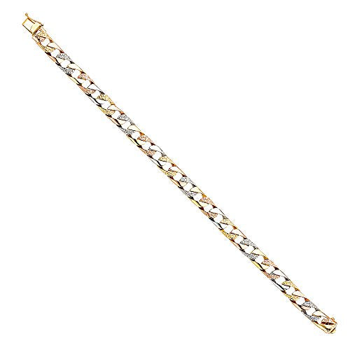 14k REAL Tri Color Gold Men's Nugget Cuban Link Bracelet - 8"