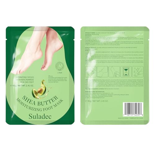 SULADEC Moisturizing Foot Mask with Shea Butter and Goat Milk, Hydrating Foot Masks for Dry Cracked Feet, Dry Skin Moisturizer for Soft and Smooth Touch Feet - Men Women - 5 Pairs
