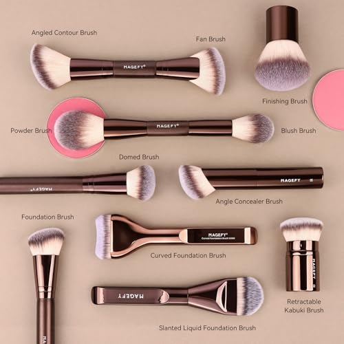 MAGEFY Makeup Brushes 26-in-20 Professional Makeup Brush Set Double-End Make Up Brushes for Powder Concealers Eye Shadows Blush Contour Foundation Brushes with Case