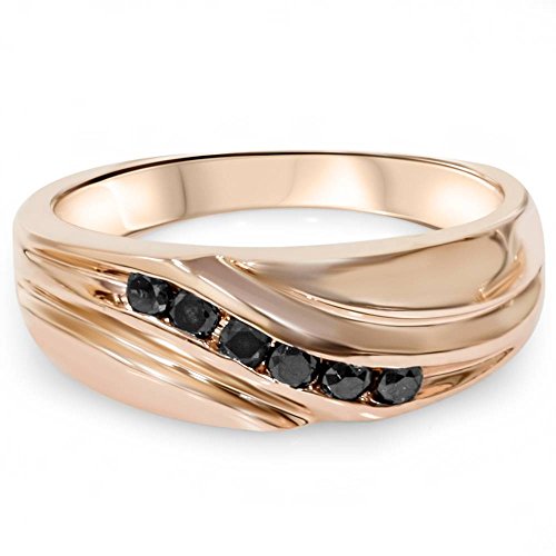 Pompeii 1/4ct Black Diamond Mens 14K Rose Gold Wedding Ring - Size 6