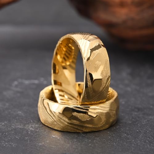 Concept Knight Gold/Black Damascus Steel Rings for Men Men's Wedding Bands