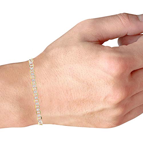 Nuragold 10k Real Yellow Gold Mariner 4mm Chain Anchor Link Pave Bracelet - 8"