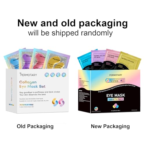 Permotary Under Eye Patches(40 Pairs), Collagen Crystal Eye Mask with Hyaluronic Acid, Under Eye Mask for Dark Circles, Puffy Eyes, Wrinkles, Treatment Skin Care