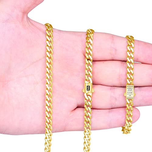 Nuragold 14k Real Yellow Gold Royal Monaco Miami Cuban Link Chain Bracelet - 6mm,8.5"
