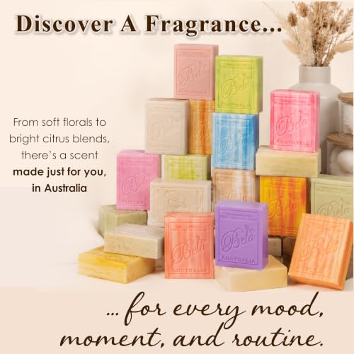 BELA Soap Variety Pack 3.3 OZ, Pack of 6, Long Lasting, French Triple Milled Bar Soap with Organic Shea Butter, Hand, Face and Body Wash Bar Made in Australia