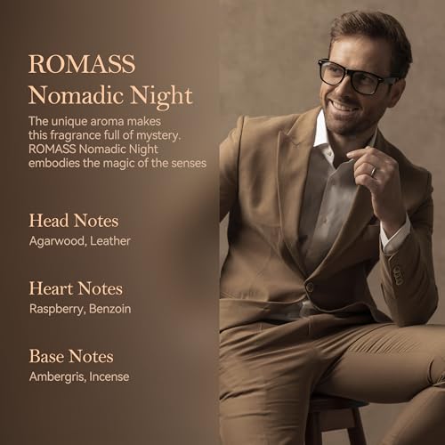 ROMASS Nomadic Night Long Lasting Unisex Oud Perfume - 3.4oz/100ml Eau de Parfum, Warm Woody Scent with Smoked Oud, Desert Sage, Rose & Raspberry, Gift for Men Women