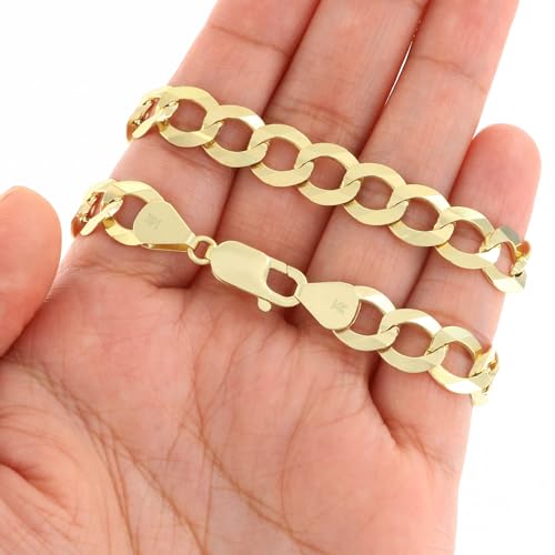 Nuragold 14k Real Yellow Gold Cuban Curb Solid Link Chain Men Bracelet 10mm - 9"