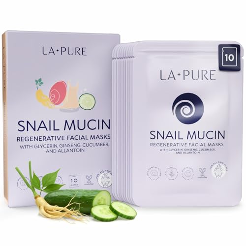LA PURE Korean Snail Mucin Mask – Cruelty-Free – 10 Hydrating Sheet Masks