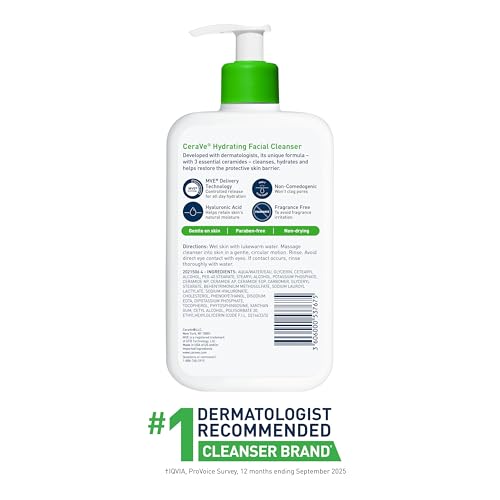 CeraVe Hydrating Cleanser with Hyaluronic Acid, Face Wash for Dry Skin,16oz