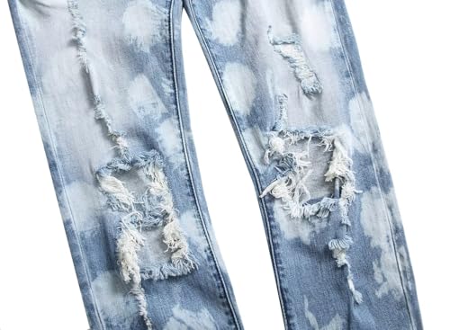 HENGAO Mens Ripped Skinny Slim Fit Stretch Jeans, Fashion Distressed Destroyed Comfort Straight Leg Denim Pants, 1161 Light Blue, 44