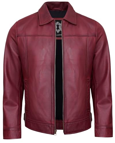 UrbanFocal Maroon Leather Jacket For Men - Real Lambskin Vintage Leather Jackets | [101001905] J.Wick Maroon, XL
