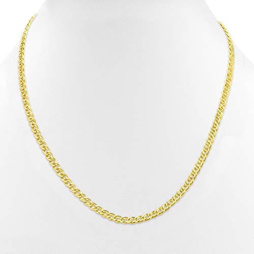 Nuragold 10k Real Yellow Gold Double Cuban Link 3.5mm Curb Chain Necklace - 20"