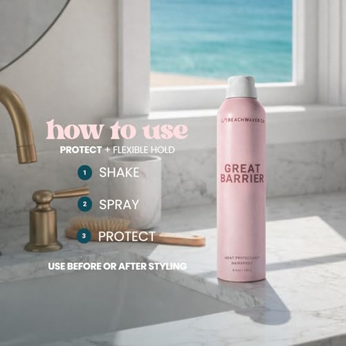 Beachwaver The Co. Great Barrier Heat Protectant Hair Spray - Full Size (8.4 Oz) | Multi-Purpose Treatment for Heat Protection, Flexible Hold & No Frizz | Polynesian Pink Sugar Fragrance