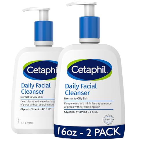 Cetaphil Daily Facial Cleanser, Oily & Combination Skin, 16 fl oz, 2 ct