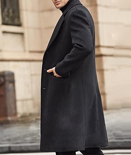 SOMTHRON Men's Casual Trench Coat Slim Fit Notched Collar Long Jacket Overcoat Single Breasted Pea Coat wih Pockets BL-M