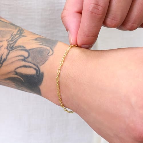 Nuragold 14k Real Yellow Gold 2mm Paperclip Chain Cable Dainty Bracelet - 7.5"