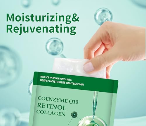 Pack of 10 Collagen Face Mask, Face Masks Skincare with Coenzyme Q10 Retinol Anti Aging Facial Masks Skin Care Hydrating Face Beauty Care Masks for Deep Repairing and Moisturizing Anti Wrinkles